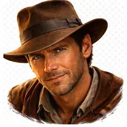 The Man: a grinning adventurer in a battered brown fedora