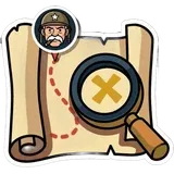 The Scavengers emblem: a treasure map with the General's badge and a magnifying glass over the X